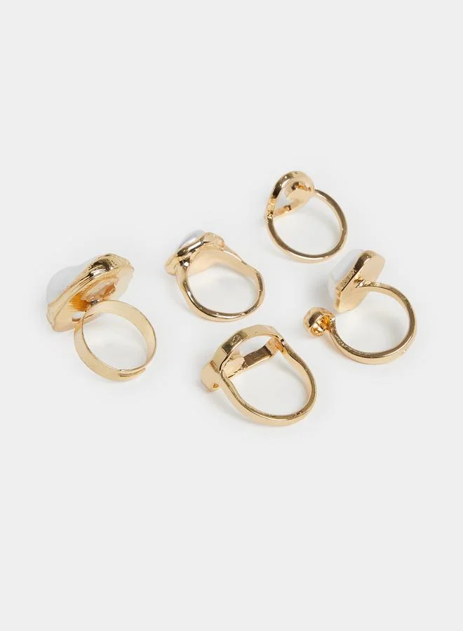 ستايلي طقم من 5 خواتم لؤلؤ لافتة